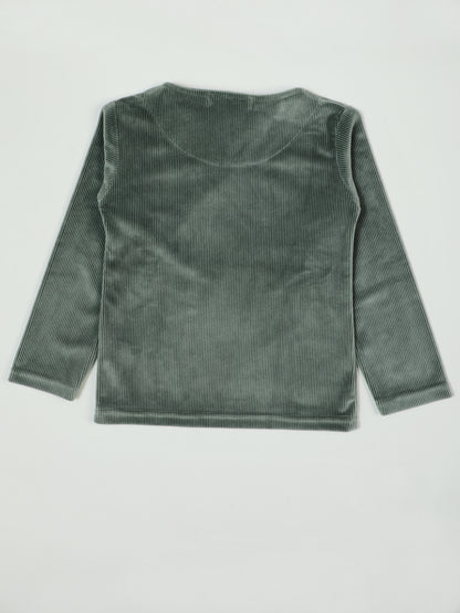Pampolina Green Ribbed Sharing Top with Decorative Bow