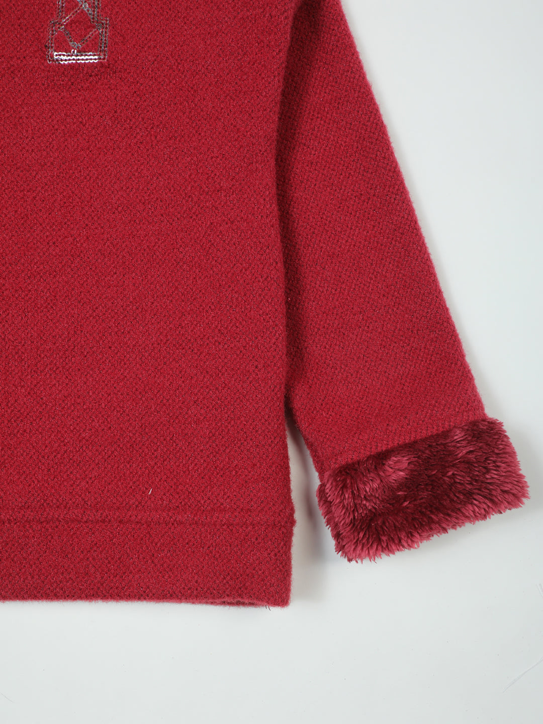 Pampolina Burgundy Wool Top with Faux Fur Collar and Cuffs & "MY" Design