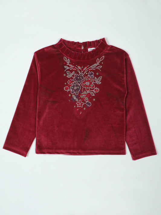 Pampolina Burgundy Sharing Floral Embellished Top