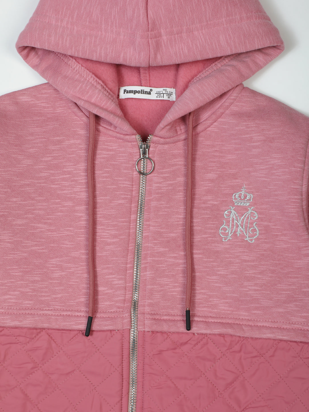 Pampolina Pink Hooded Zip-Up Jacket with Quilted Detail