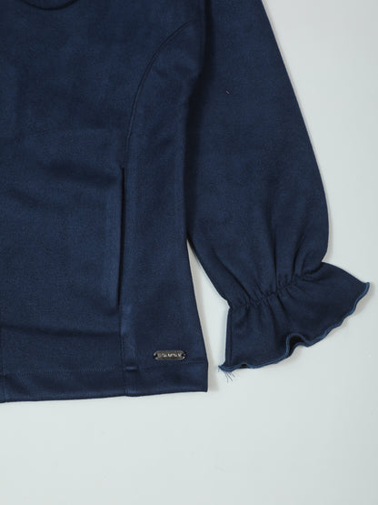 Pampolina Girls' Navy Blue Top with Elegant Floral Embroidery