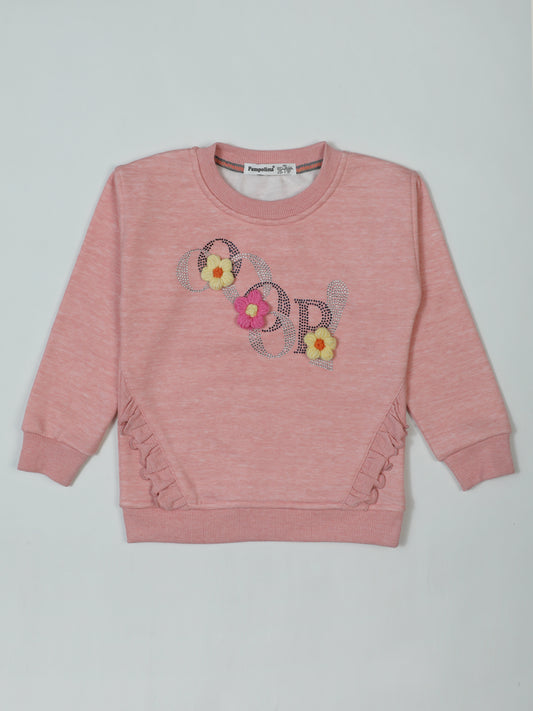 Pampolina "Oop" Pink Sweatshirt with Embroidered Flowers