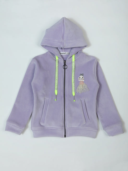 Pampolina Lavender Sharing Sweat-shirt with Rhinestone Zipper and Bunny Applique