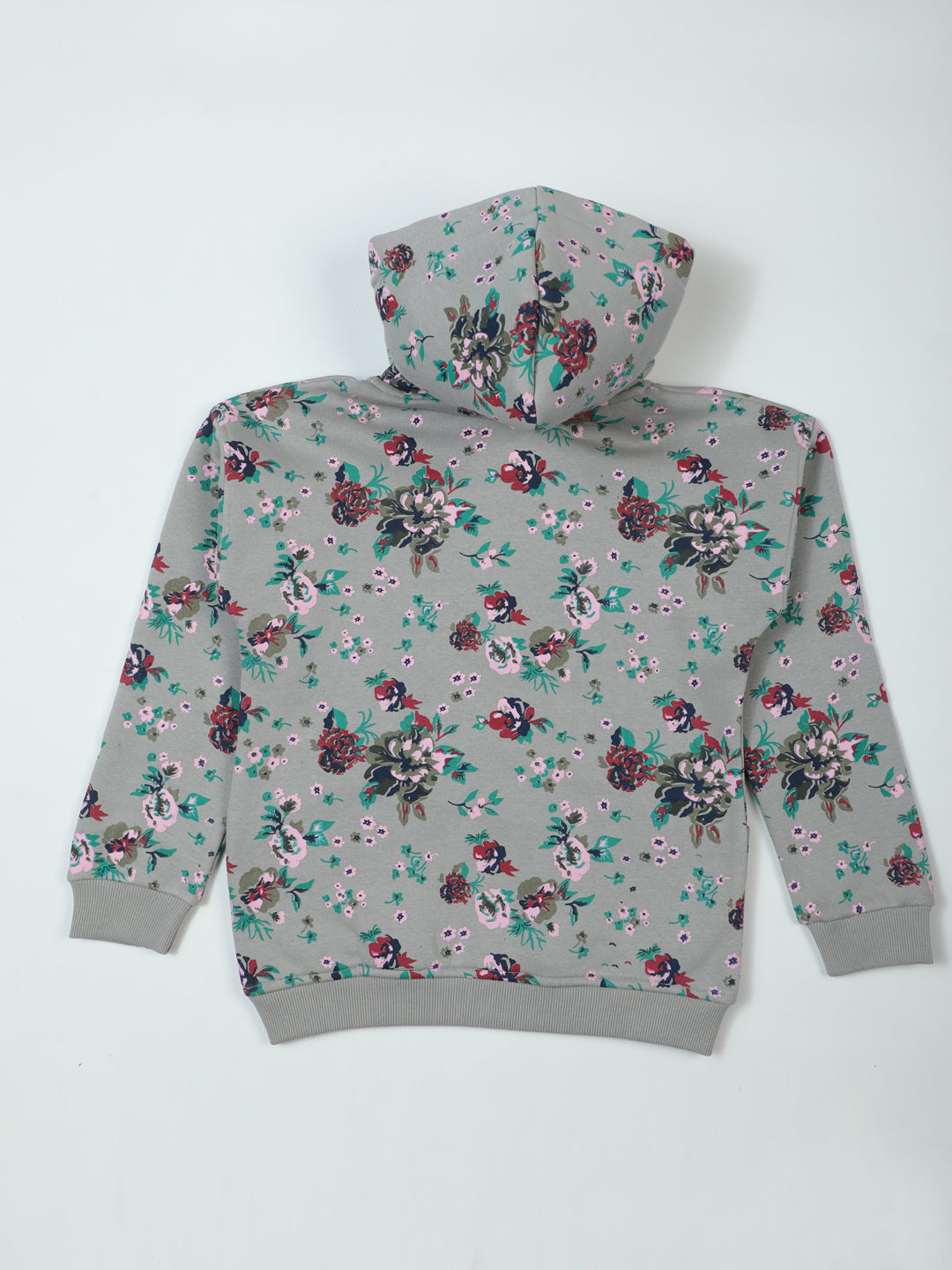 Pampolina Grey Floral Zip-Up Hoodie with Pink Sherpa Lining