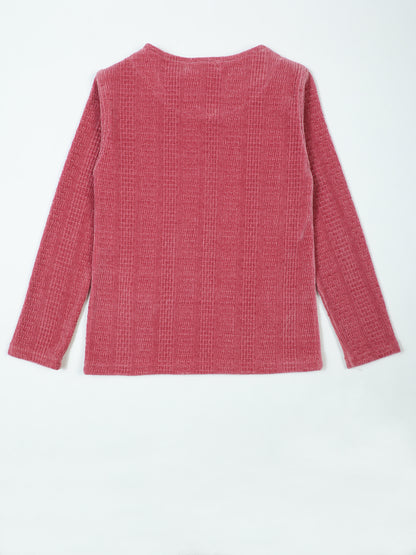 Pampolina Peach Wool Top with Gold Trim and Floral Applique