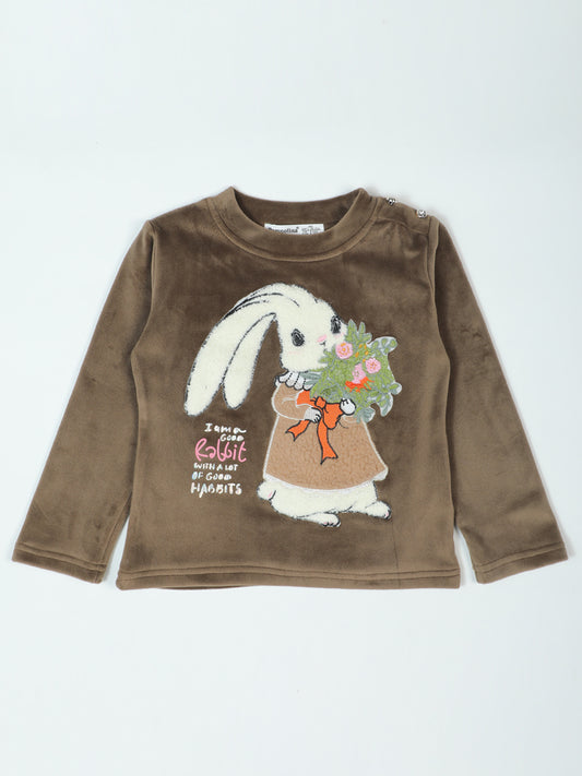 Pampolina Brown Sharing Long Sleeve Top with Embroidered Bunny