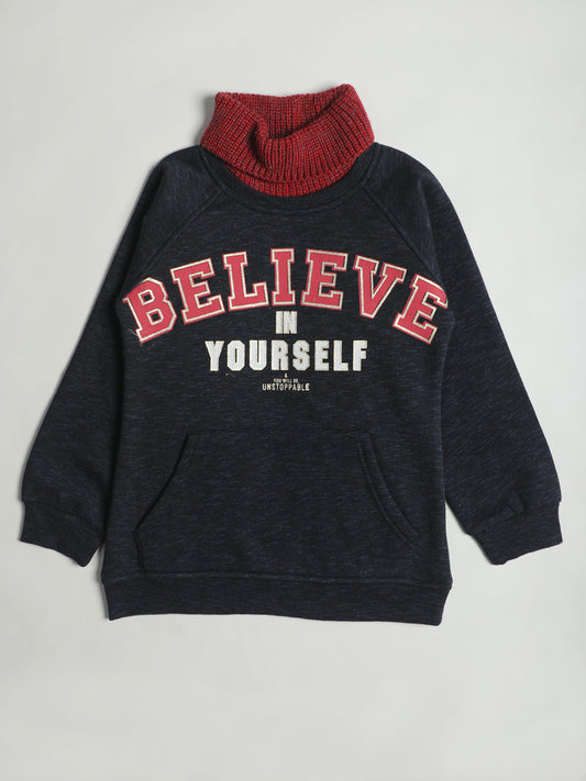 Pampolina Navy Blue "Believe in Yourself" Sweatshirt with Red Turtleneck