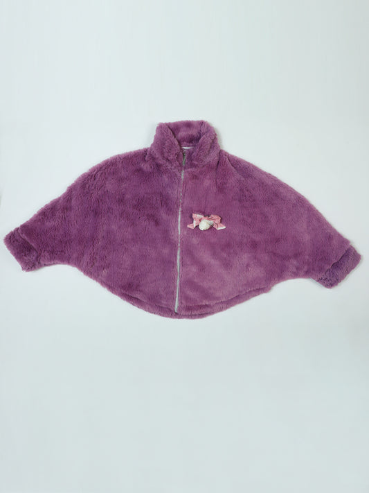 Pampolina Purple Faux Fur Cape with Zipper Closure and Bow Detail