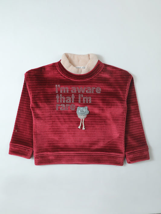 Pampolina Red Sharing Top "I'm Aware I'm Rare" with Cat Applique