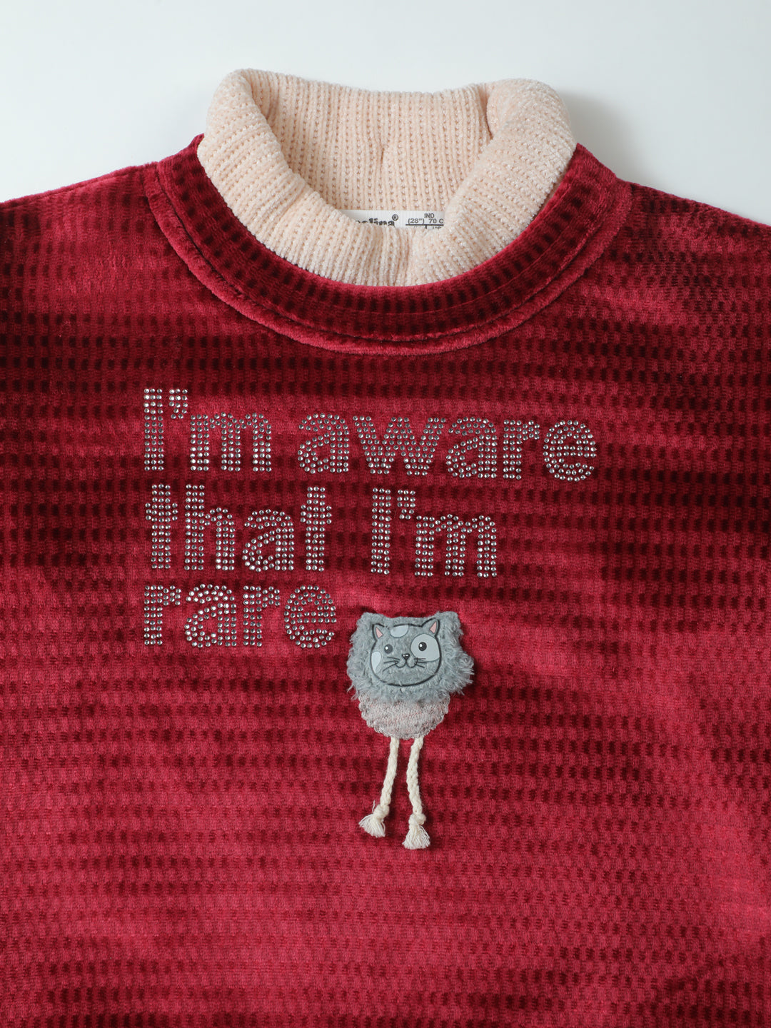 Pampolina Red Sharing Top "I'm Aware I'm Rare" with Cat Applique