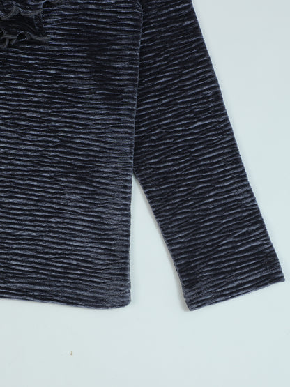 Pampolina Girls' Grey Sharing Top with Elegant Ruffled Collar