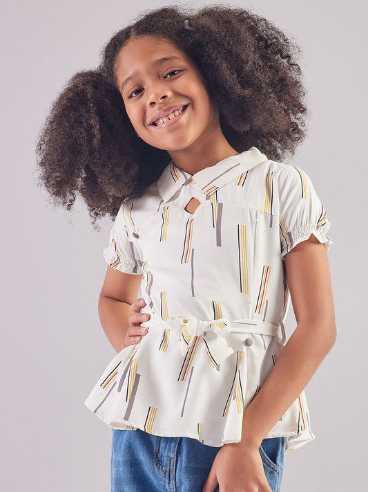 Pampolina Girls Allover Printed Textile Top- Mustard