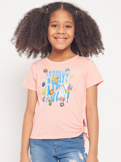 Pampolina Girls Always Stay Printed Top-Peach
