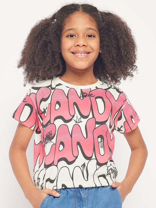 Pampolina Girls Graphic Allover Printed Top-Off-White
