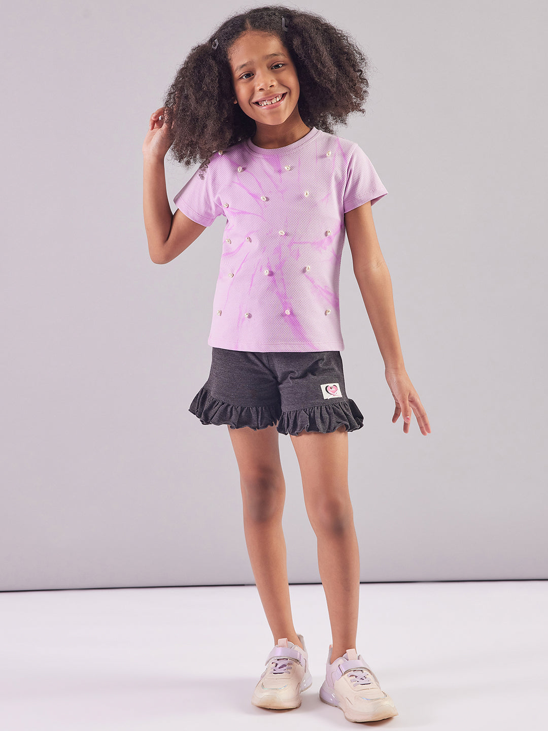 Pampolina  Girls Sequined Printed Top- Lavender