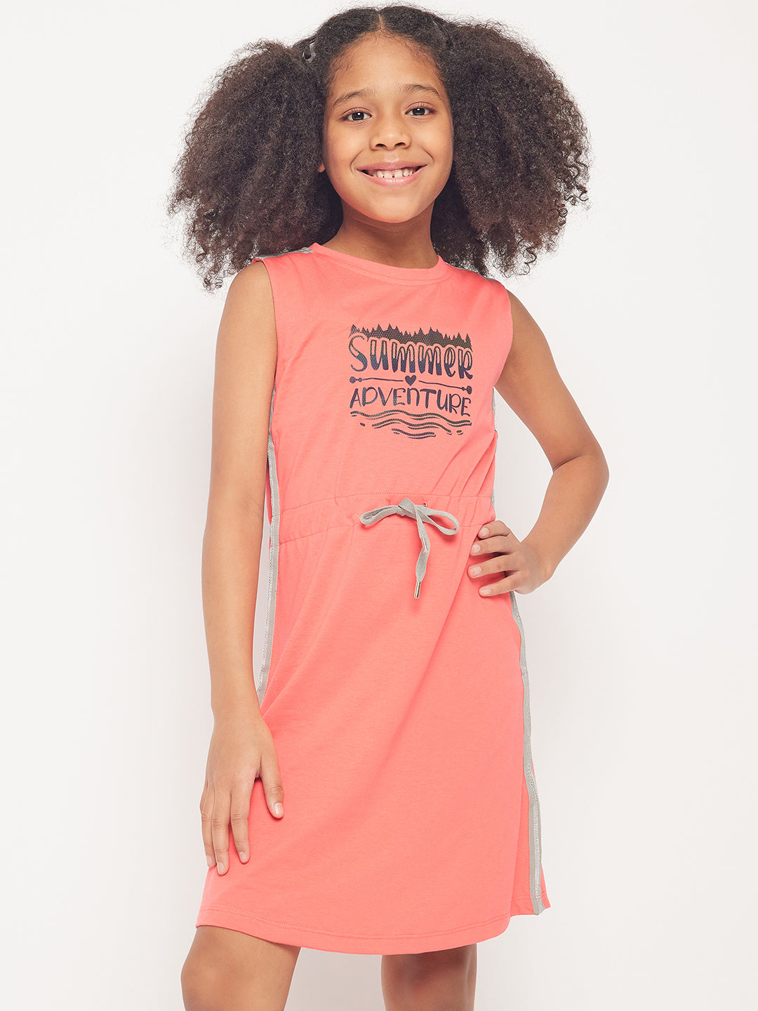 Pampolina  Printed Summer Cotton Dress For Baby Girl-Coral