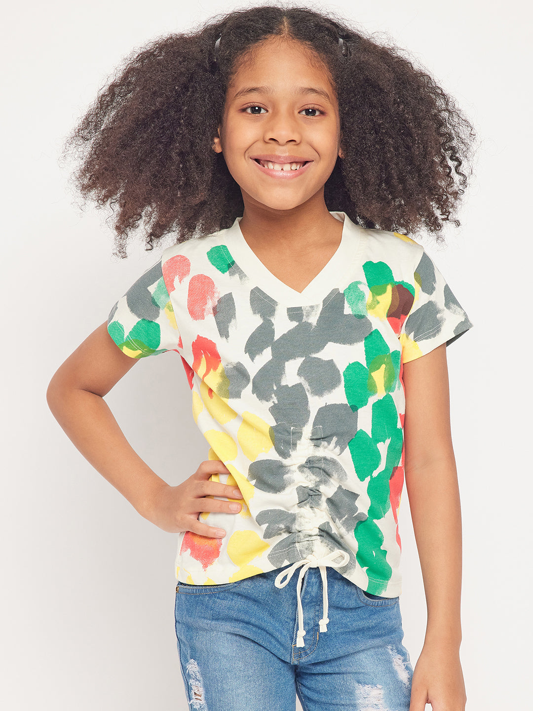 Pampolina Girls Multicolor Printed Top- Green