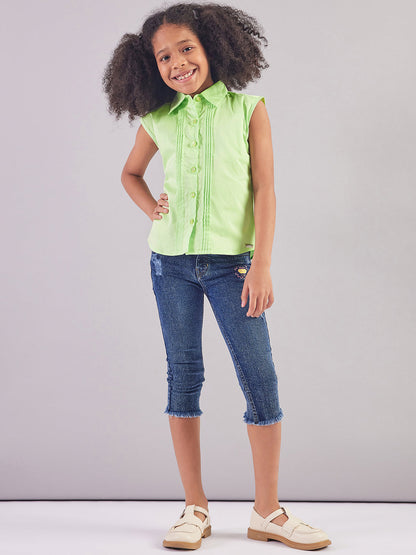Pampolina Girls Collar Neck Textile Top-Green
