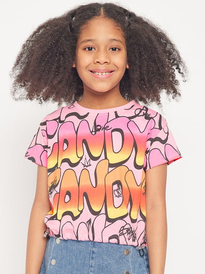 Pampolina Girls Graphic Allover Printed Top-Pink