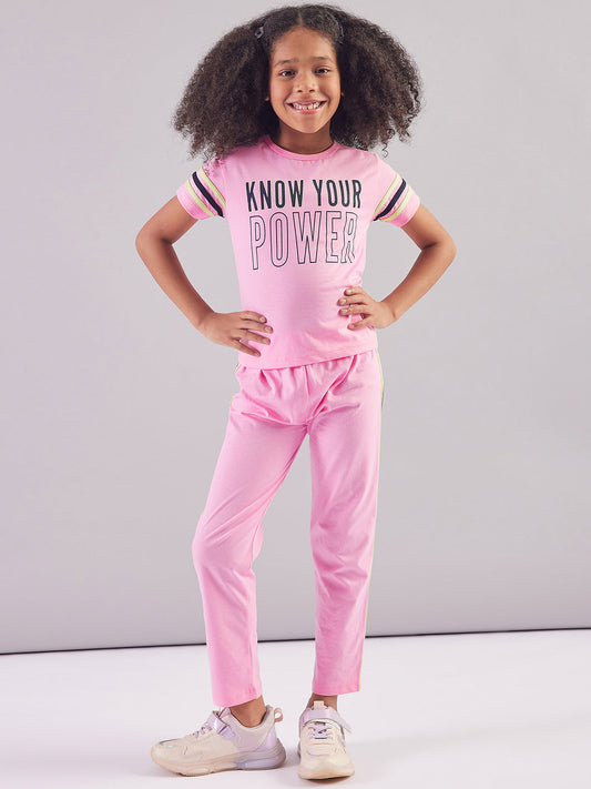 Pampolina Girls Printed Co-Ord Sets-Pink