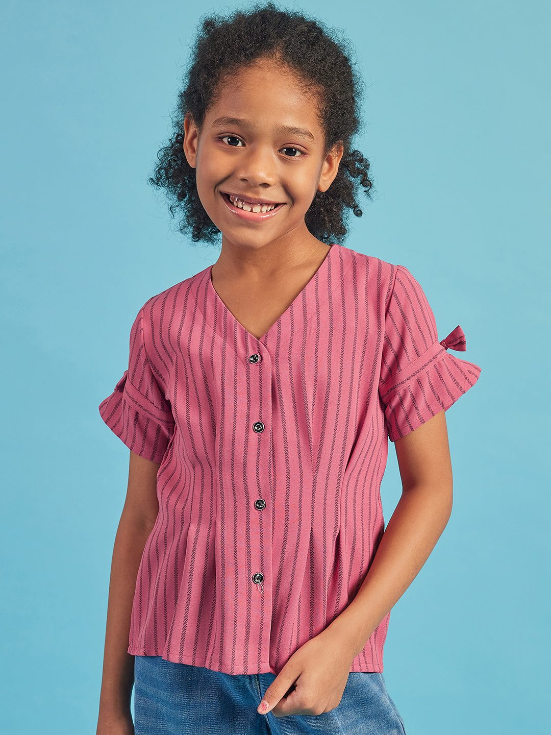 Pampolina  Girls Half Selleve Striped Top-Coral