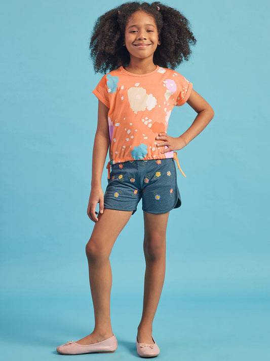 Pampolina Girls Allover Printed Top- Orange