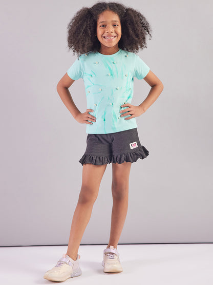 Pampolina Girls Printed Strechable Top-Sky Blue