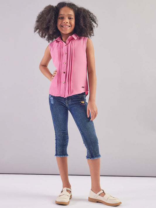Pamolina Girls Sleeveless Solid Textile Top-Pink