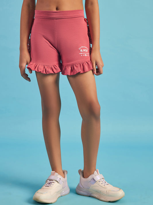 Pampolina Girls Printed Shorts-Coral