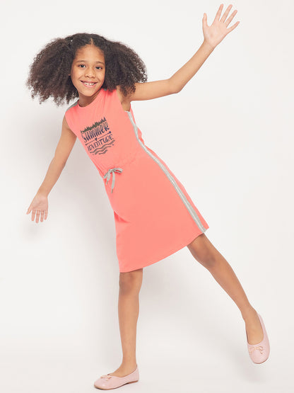 Pampolina  Printed Summer Cotton Dress For Baby Girl-Coral