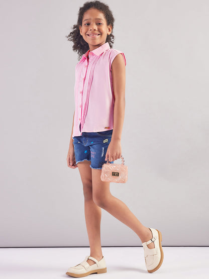 Pampolina Girls Collar Neck Textile Top-Pink