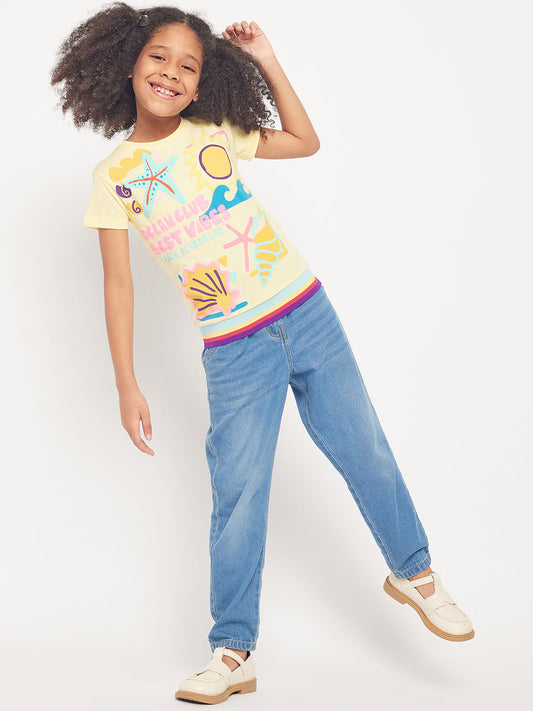 Pampolina Girls Graphic Printed Stylish Top-Lemon