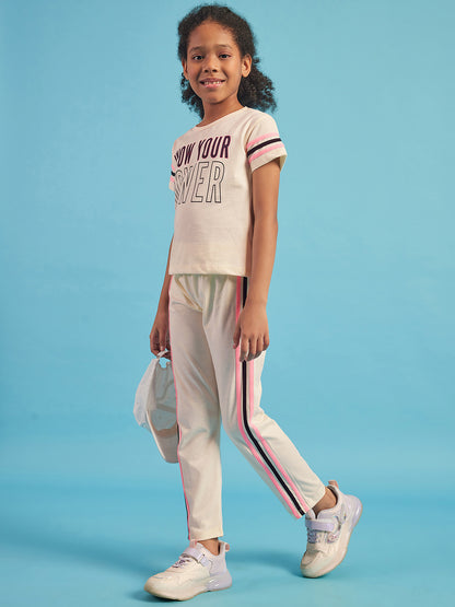 Pampolina Girls Printed Co-Ord Sets-Off-White