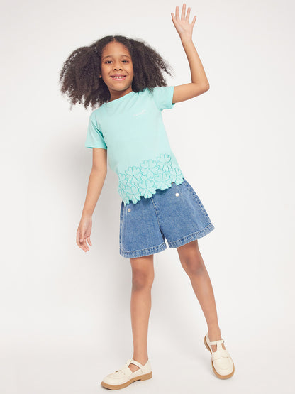 Pampolina  Girls Embordering  Printed Top- C.Green