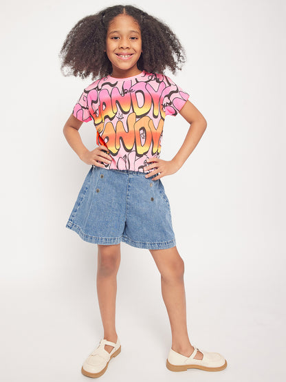 Pampolina Girls Graphic Allover Printed Top-Pink