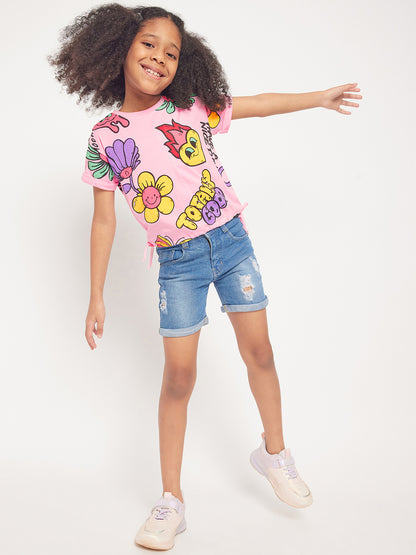 Pampolina Girls Graphic Floral Printed Top-Pink