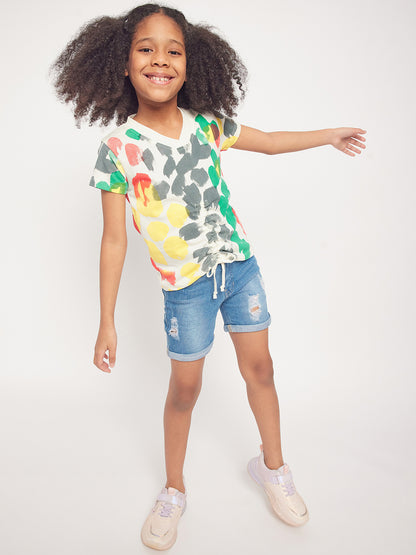 Pampolina Girls Multicolor Printed Top- Green