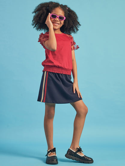 Pampolina Girls Solid Knee Length Skirt-Navy Blue