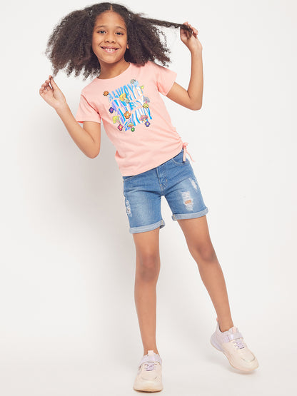 Pampolina Girls Always Stay Printed Top-Peach