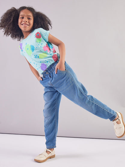 Pampolina Girls Allover Printed Top- Sky Blue