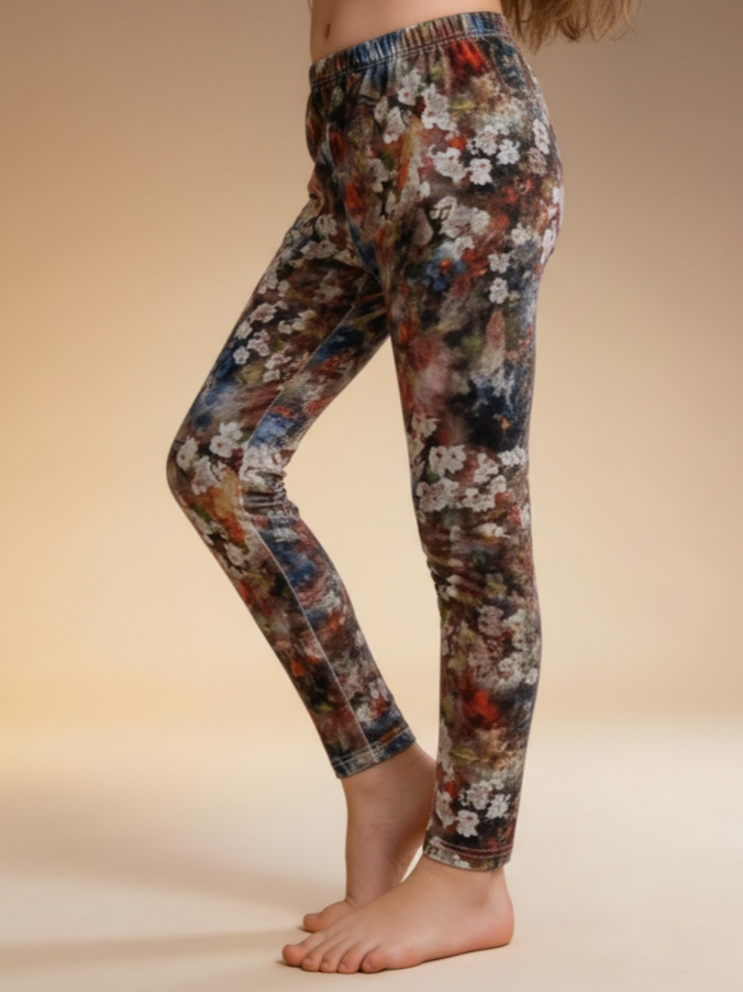 Unique Girls' Artistic Floral Print Leggings / Slim Trousers