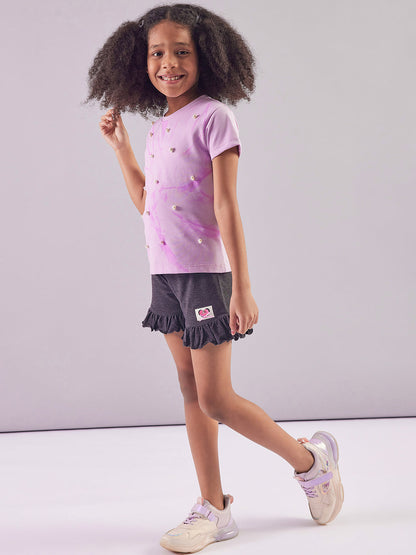 Pampolina  Girls Sequined Printed Top- Lavender