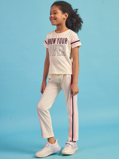 Pampolina Girls Printed Co-Ord Sets-Off-White