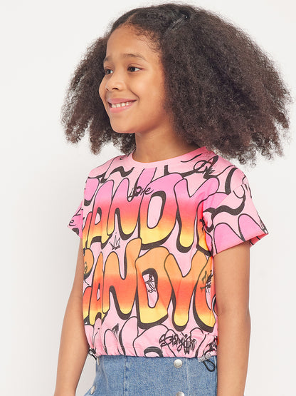 Pampolina Girls Graphic Allover Printed Top-Pink