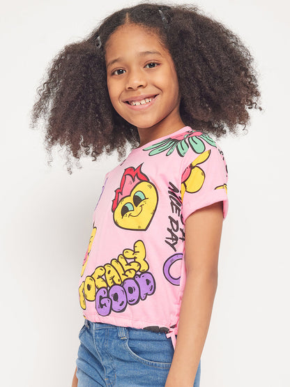 Pampolina Girls Graphic Floral Printed Top-Pink