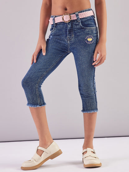 Pampolina Girls Denim Solid Capri- D.Blue