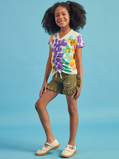 Pampolina Girls Multicolor Printed Top- Purple