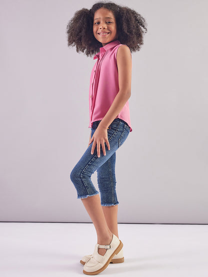 Pamolina Girls Sleeveless Solid Textile Top-Pink