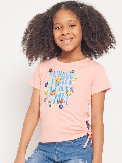 Pampolina Girls Always Stay Printed Top-Peach