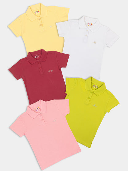 Adorable Girls Pique Knit' Half Sleeve T-Shirt 5-Combo: Solid Colors